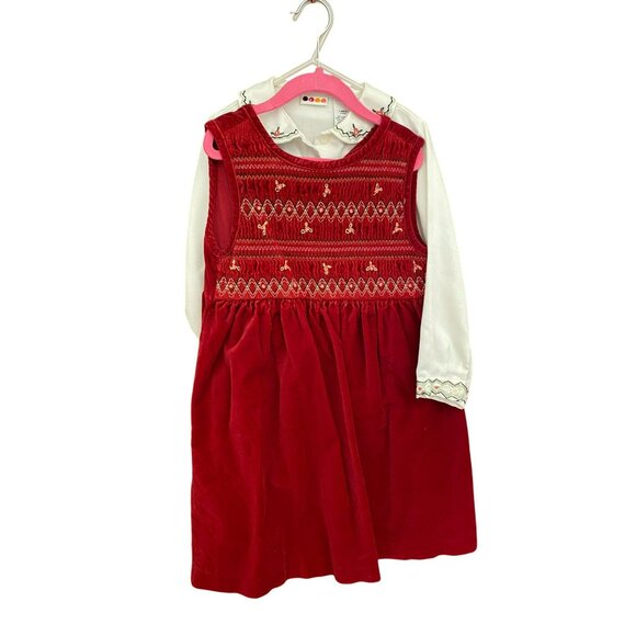 Vintage Gymboree 5Y Nutcracker Smocked Red Velvet Christmas Dress With Blouse an - Picture 2 of 16